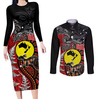 Aotearoa and Australia Toitu Te Tiriti Couples Matching Long Sleeve Bodycon Dress and Long Sleeve Button Shirt Honour the Treaty - Te Tiriti Is Us