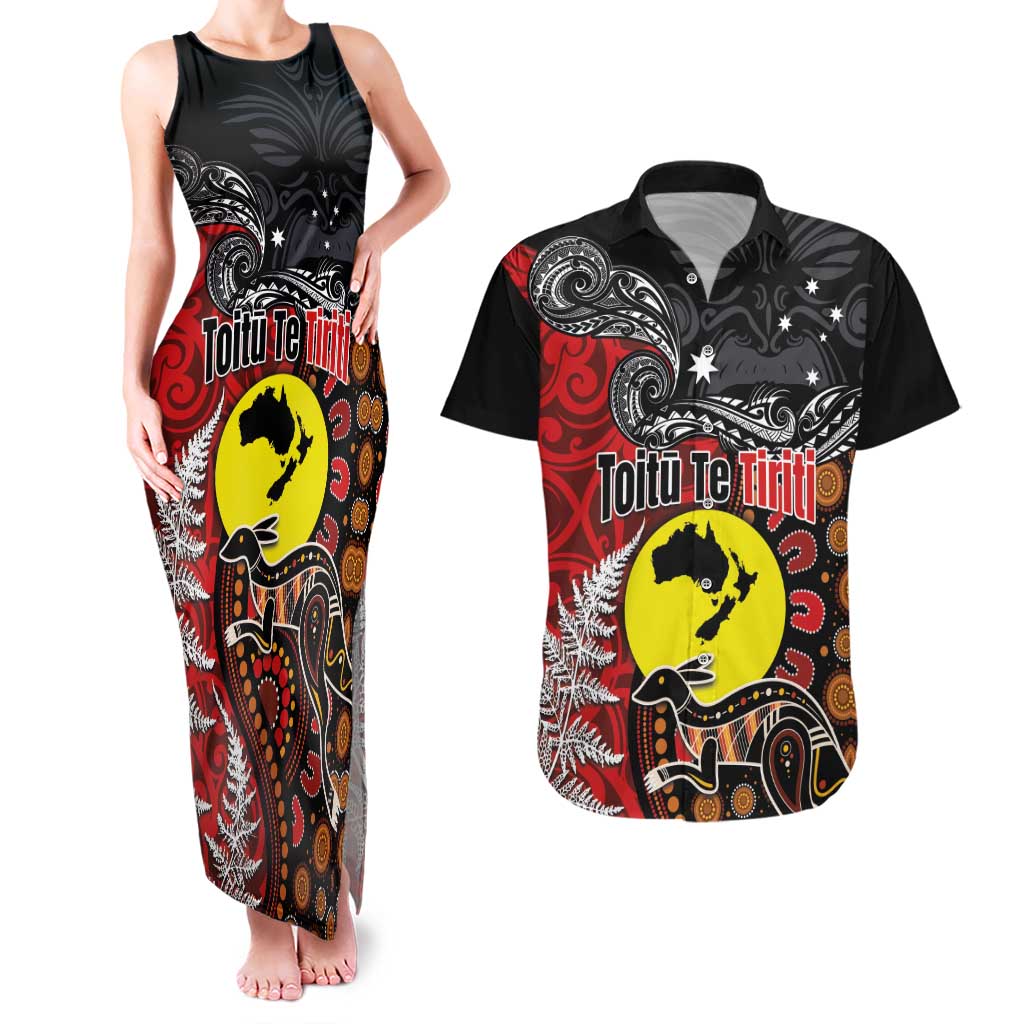 Aotearoa and Australia Toitu Te Tiriti Couples Matching Tank Maxi Dress and Hawaiian Shirt Honour the Treaty - Te Tiriti Is Us
