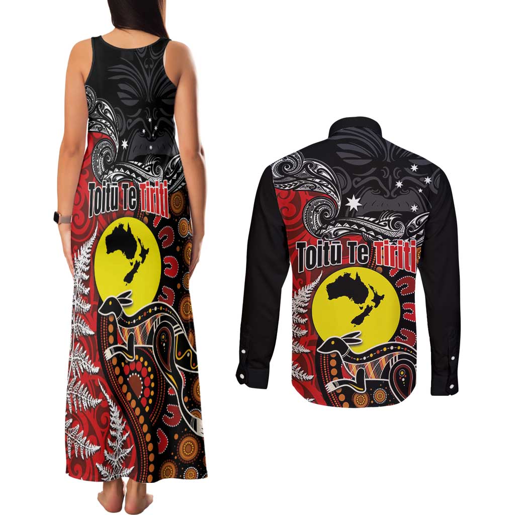 Aotearoa and Australia Toitu Te Tiriti Couples Matching Tank Maxi Dress and Long Sleeve Button Shirt Honour the Treaty - Te Tiriti Is Us