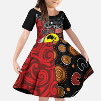 Aotearoa and Australia Toitu Te Tiriti Family Matching Long Sleeve Bodycon Dress and Hawaiian Shirt Honour the Treaty - Te Tiriti Is Us LT03 Daughter's Dress Black - Polynesian Pride