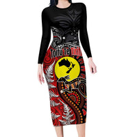 Aotearoa and Australia Toitu Te Tiriti Family Matching Long Sleeve Bodycon Dress and Hawaiian Shirt Honour the Treaty - Te Tiriti Is Us LT03 Mom's Dress Black - Polynesian Pride