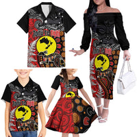Aotearoa and Australia Toitu Te Tiriti Family Matching Off The Shoulder Long Sleeve Dress and Hawaiian Shirt Honour the Treaty - Te Tiriti Is Us LT03 - Polynesian Pride