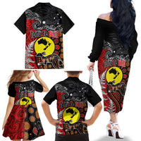 Aotearoa and Australia Toitu Te Tiriti Family Matching Off The Shoulder Long Sleeve Dress and Hawaiian Shirt Honour the Treaty - Te Tiriti Is Us LT03 - Polynesian Pride