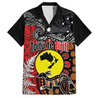 Aotearoa and Australia Toitu Te Tiriti Family Matching Off Shoulder Maxi Dress and Hawaiian Shirt Honour the Treaty - Te Tiriti Is Us LT03 Dad's Shirt - Short Sleeve Black - Polynesian Pride