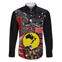 Aotearoa and Australia Toitu Te Tiriti Family Matching Puletasi and Hawaiian Shirt Honour the Treaty - Te Tiriti Is Us LT03 Dad's Shirt - Long Sleeve Black - Polynesian Pride