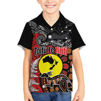 Aotearoa and Australia Toitu Te Tiriti Family Matching Puletasi and Hawaiian Shirt Honour the Treaty - Te Tiriti Is Us LT03 Son's Shirt Black - Polynesian Pride