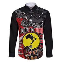 Aotearoa and Australia Toitu Te Tiriti Family Matching Tank Maxi Dress and Hawaiian Shirt Honour the Treaty - Te Tiriti Is Us LT03 Dad's Shirt - Long Sleeve Black - Polynesian Pride