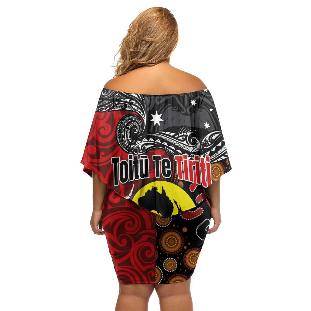 Aotearoa and Australia Toitu Te Tiriti Off Shoulder Short Dress Honour the Treaty - Te Tiriti Is Us LT03 - Polynesian Pride