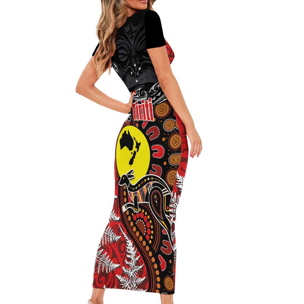 Aotearoa and Australia Toitu Te Tiriti Short Sleeve Bodycon Dress Honour the Treaty - Te Tiriti Is Us LT03 - Polynesian Pride