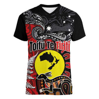 Aotearoa and Australia Toitu Te Tiriti Women V-Neck T-Shirt Honour the Treaty - Te Tiriti Is Us