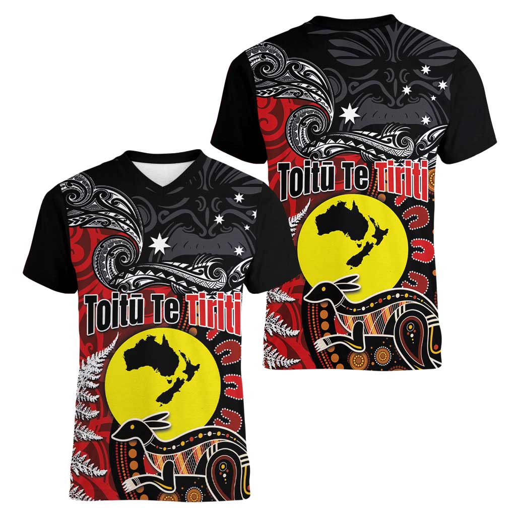 Aotearoa and Australia Toitu Te Tiriti Women V-Neck T-Shirt Honour the Treaty - Te Tiriti Is Us