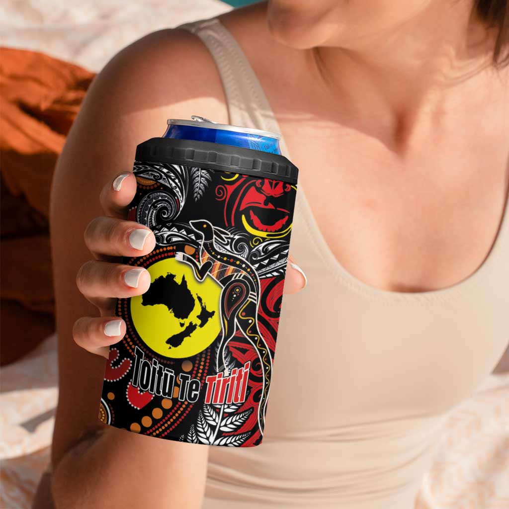 Aotearoa and Australia Toitu Te Tiriti 4 in 1 Can Cooler Tumbler Honour the Treaty - Stand Together Stand Stronger LT03 - Polynesian Pride