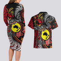 Aotearoa and Australia Toitu Te Tiriti Couples Matching Long Sleeve Bodycon Dress and Hawaiian Shirt Honour the Treaty - Stand Together Stand Stronger LT03 - Polynesian Pride