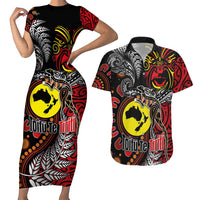 Aotearoa and Australia Toitu Te Tiriti Couples Matching Short Sleeve Bodycon Dress and Hawaiian Shirt Honour the Treaty - Stand Together Stand Stronger LT03 Black - Polynesian Pride