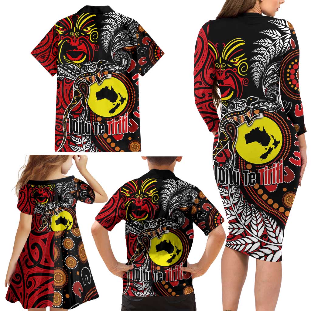 Aotearoa and Australia Toitu Te Tiriti Family Matching Long Sleeve Bodycon Dress and Hawaiian Shirt Honour the Treaty - Stand Together Stand Stronger LT03 - Polynesian Pride