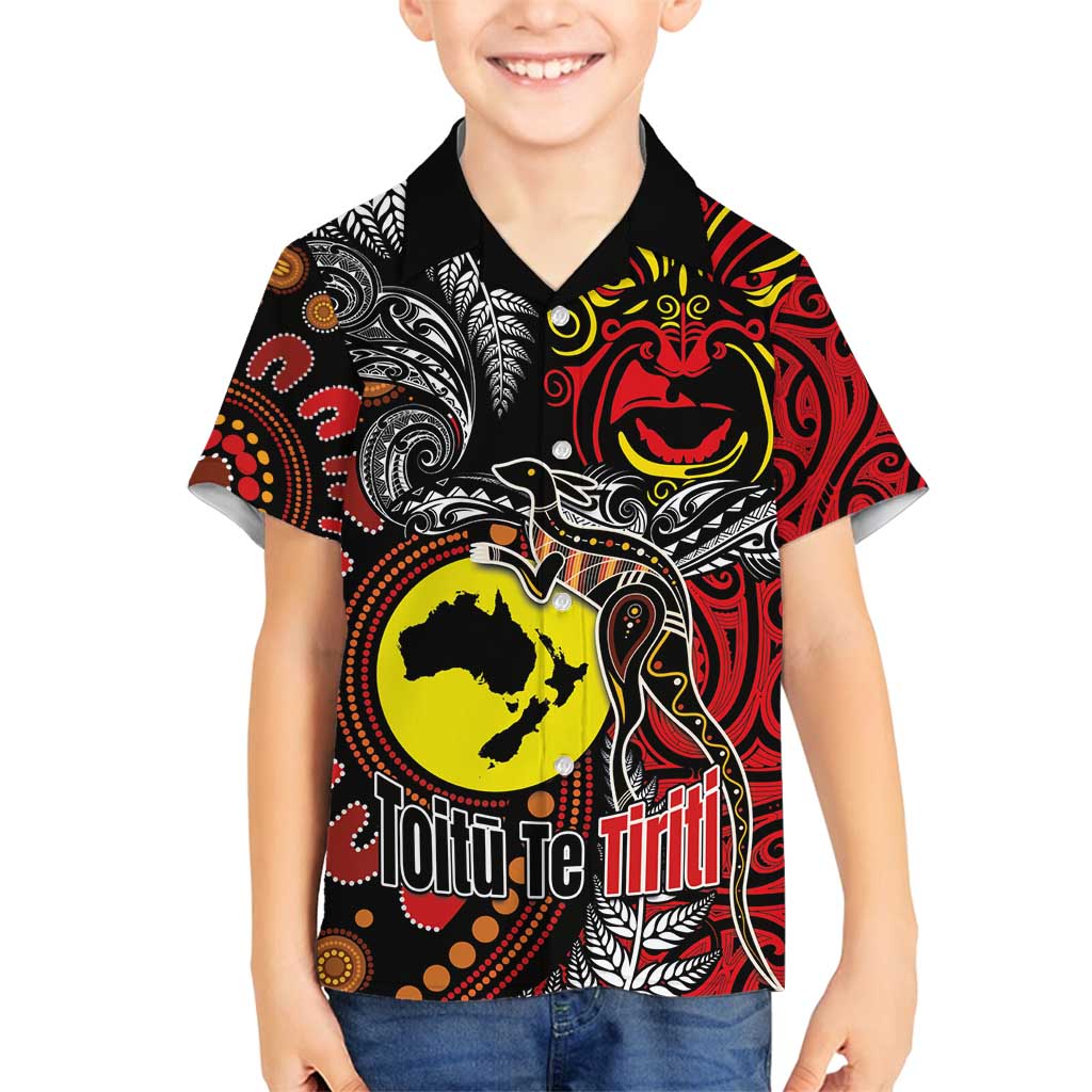 Aotearoa and Australia Toitu Te Tiriti Family Matching Long Sleeve Bodycon Dress and Hawaiian Shirt Honour the Treaty - Stand Together Stand Stronger LT03 Son's Shirt Black - Polynesian Pride
