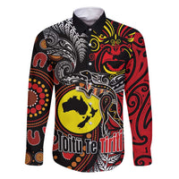 Aotearoa and Australia Toitu Te Tiriti Family Matching Mermaid Dress and Hawaiian Shirt Honour the Treaty - Stand Together Stand Stronger LT03 Dad's Shirt - Long Sleeve Black - Polynesian Pride