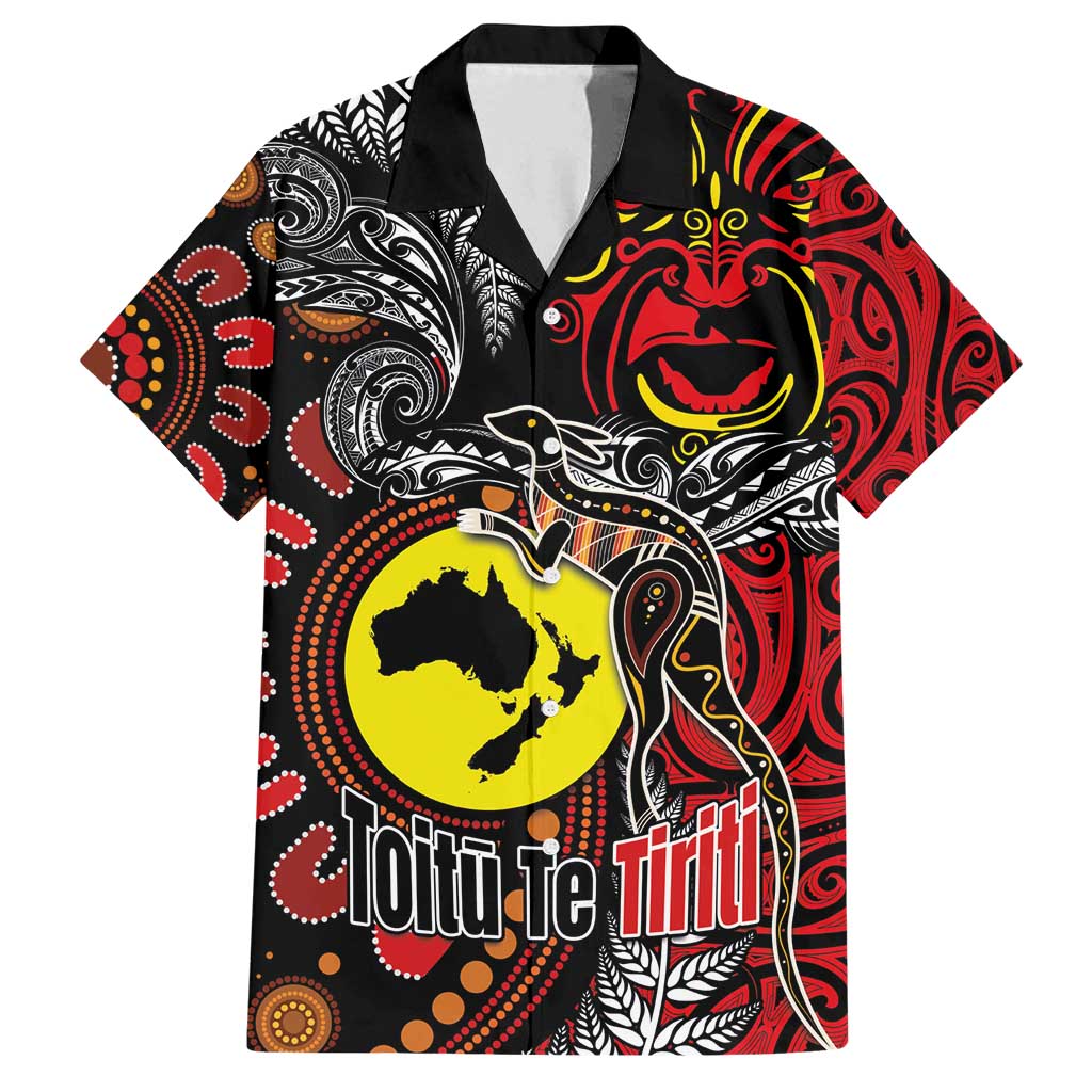 Aotearoa and Australia Toitu Te Tiriti Family Matching Off Shoulder Maxi Dress and Hawaiian Shirt Honour the Treaty - Stand Together Stand Stronger LT03 Dad's Shirt - Short Sleeve Black - Polynesian Pride