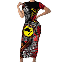 Aotearoa and Australia Toitu Te Tiriti Family Matching Short Sleeve Bodycon Dress and Hawaiian Shirt Honour the Treaty - Stand Together Stand Stronger LT03 Mom's Dress Black - Polynesian Pride