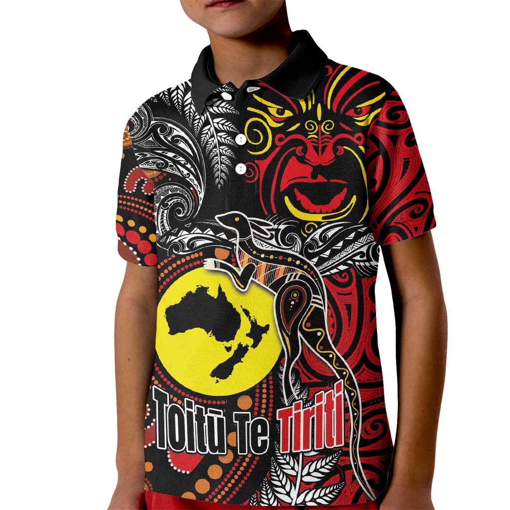 Aotearoa and Australia Toitu Te Tiriti Kid Polo Shirt Honour the Treaty - Stand Together Stand Stronger LT03 Kid Black - Polynesian Pride