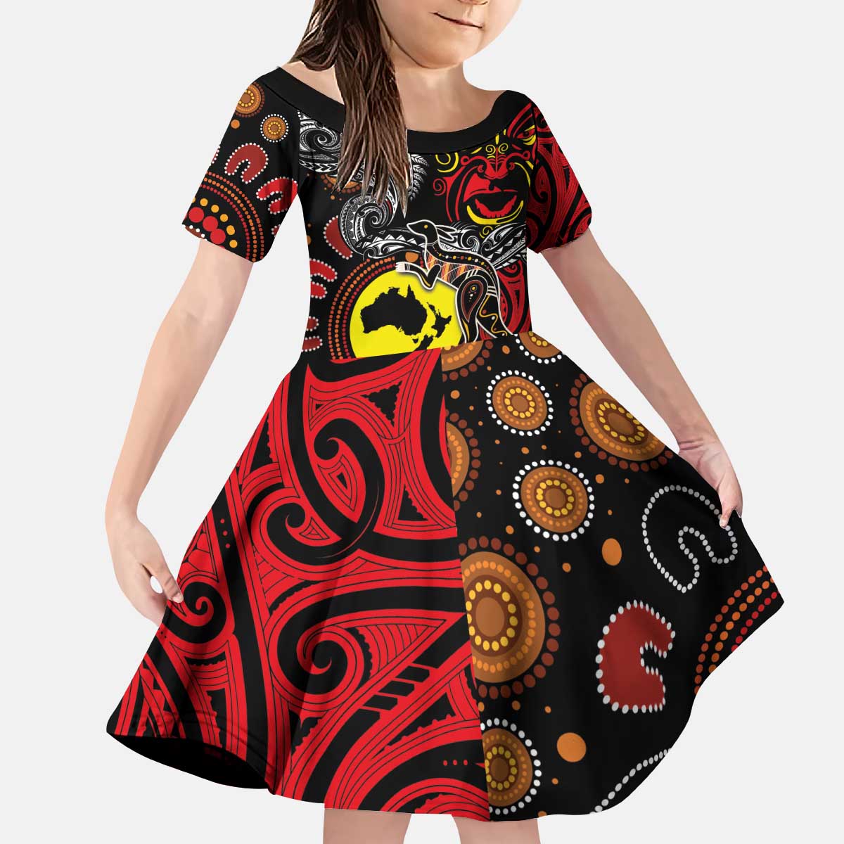 Aotearoa and Australia Toitu Te Tiriti Kid Short Sleeve Dress Honour the Treaty - Stand Together Stand Stronger LT03 KID Black - Polynesian Pride