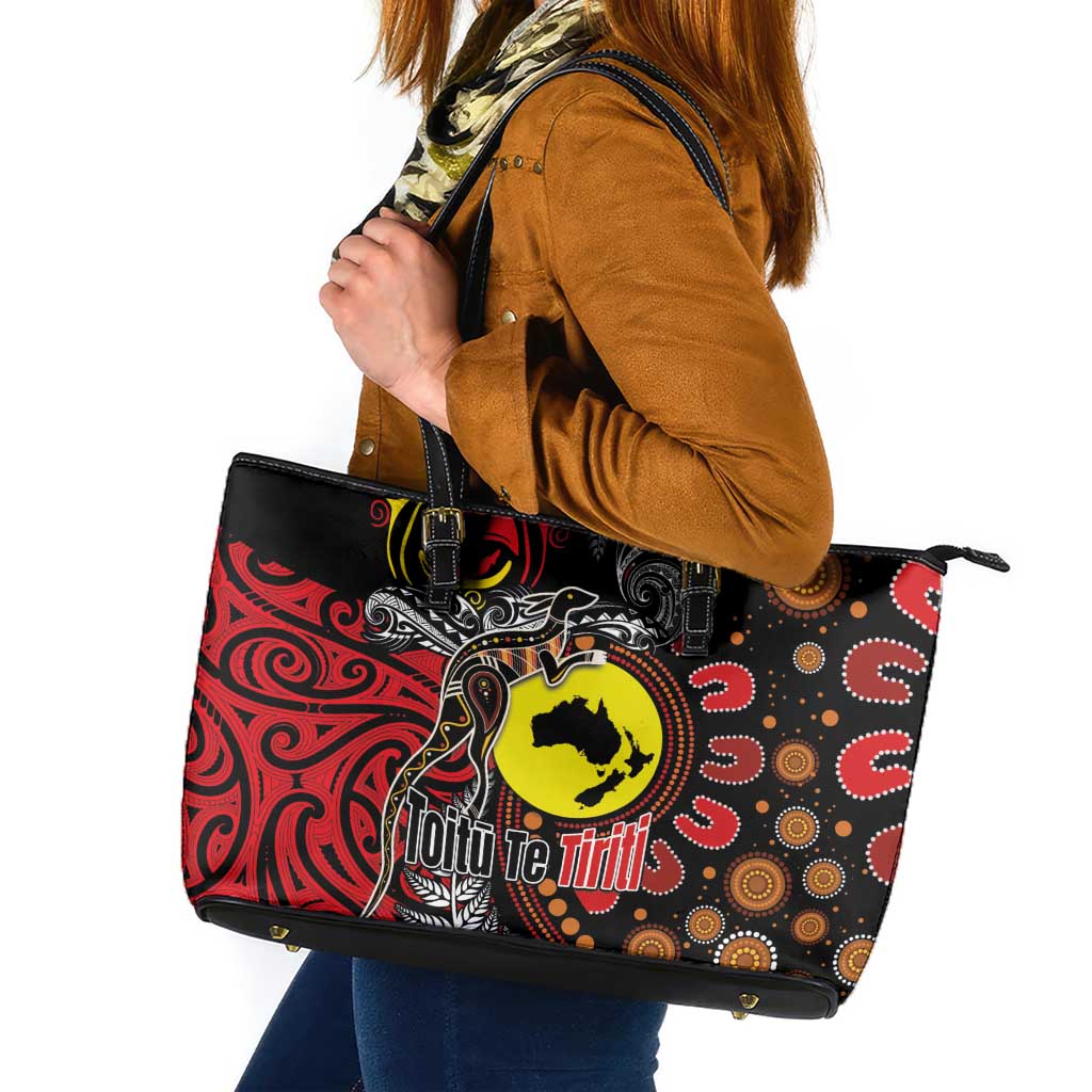 Aotearoa and Australia Toitu Te Tiriti Leather Tote Bag Honour the Treaty - Stand Together Stand Stronger LT03 Black - Polynesian Pride