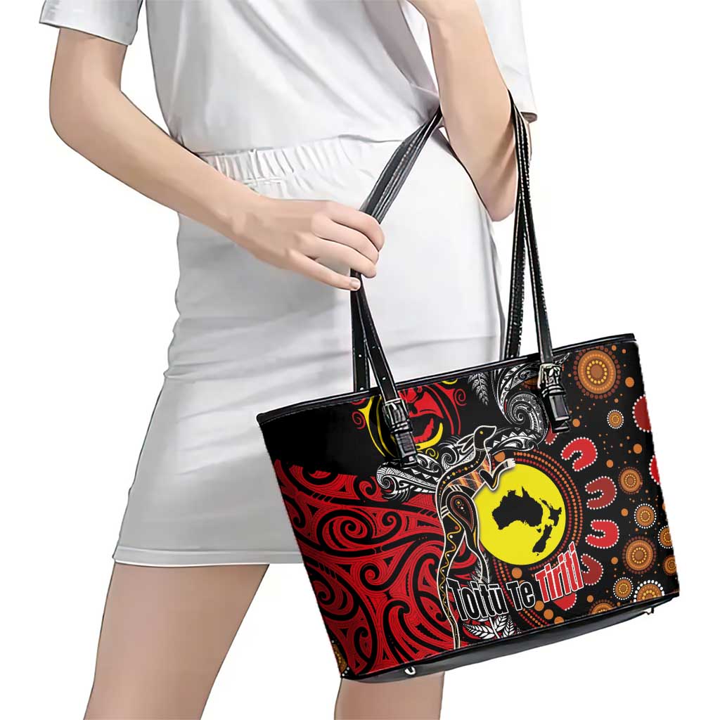 Aotearoa and Australia Toitu Te Tiriti Leather Tote Bag Honour the Treaty - Stand Together Stand Stronger LT03 - Polynesian Pride