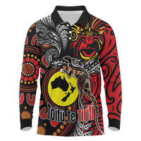 Aotearoa and Australia Toitu Te Tiriti Long Sleeve Polo Shirt Honour the Treaty - Stand Together Stand Stronger LT03 Black - Polynesian Pride