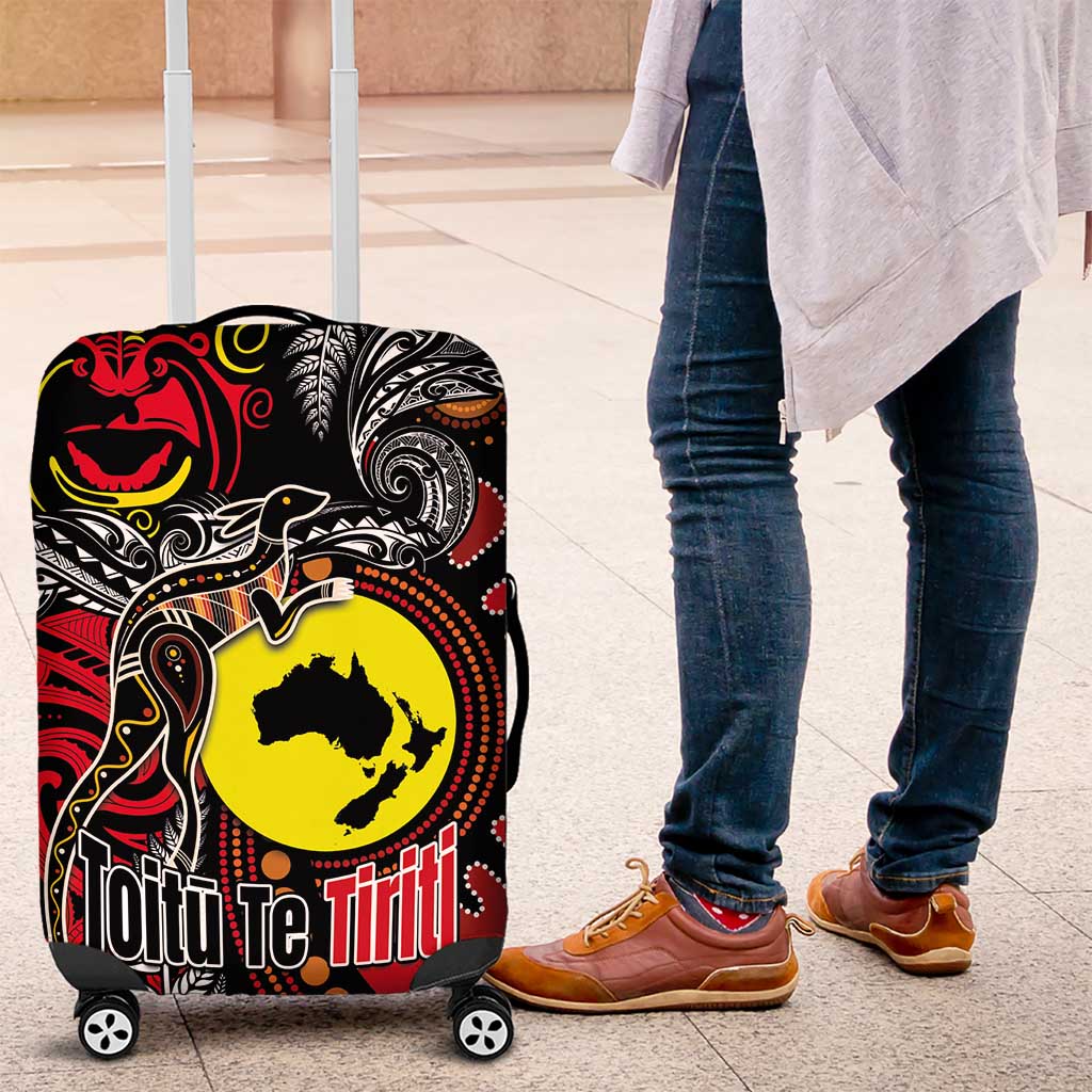 Aotearoa and Australia Toitu Te Tiriti Luggage Cover Honour the Treaty - Stand Together Stand Stronger LT03 Black - Polynesian Pride