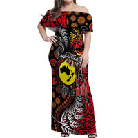 Aotearoa and Australia Toitu Te Tiriti Off Shoulder Maxi Dress Honour the Treaty - Stand Together Stand Stronger LT03 Women Black - Polynesian Pride