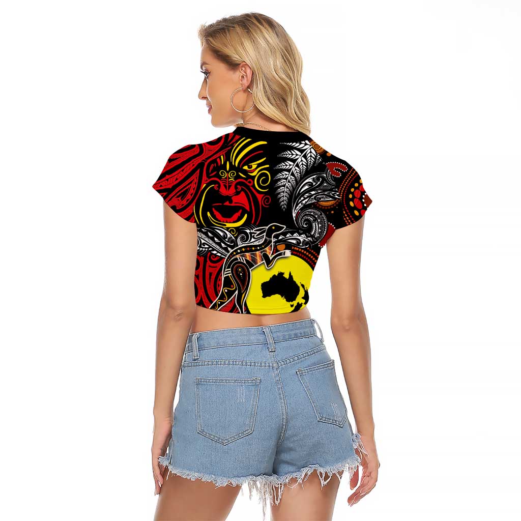 Aotearoa and Australia Toitu Te Tiriti Raglan Cropped T Shirt Honour the Treaty - Stand Together Stand Stronger