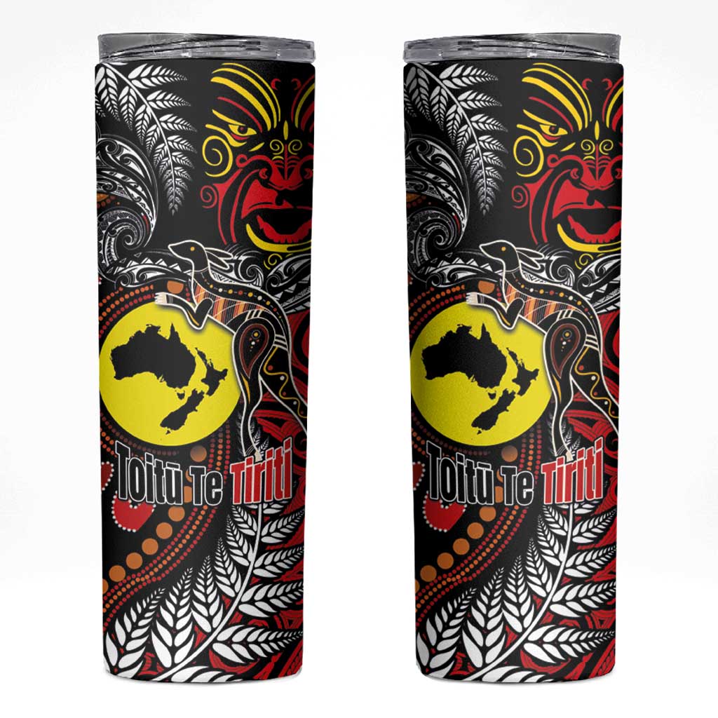 Aotearoa and Australia Toitu Te Tiriti Skinny Tumbler Honour the Treaty - Stand Together Stand Stronger LT03 Black - Polynesian Pride