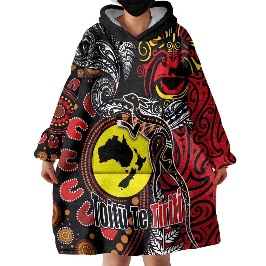 Aotearoa and Australia Toitu Te Tiriti Wearable Blanket Hoodie Honour the Treaty - Stand Together Stand Stronger LT03 - Polynesian Pride