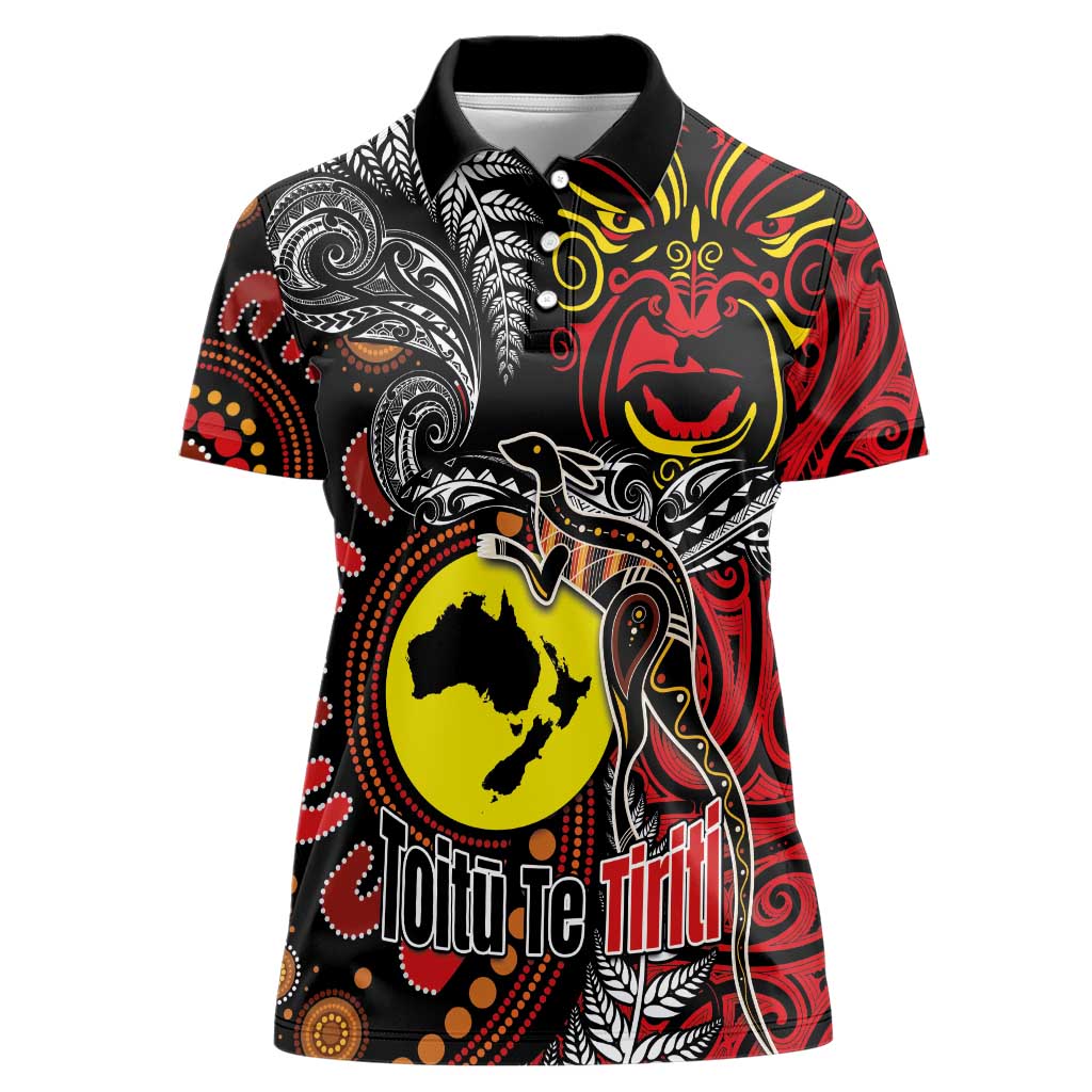 Aotearoa and Australia Toitu Te Tiriti Women Polo Shirt Honour the Treaty - Stand Together Stand Stronger LT03 Female Black - Polynesian Pride