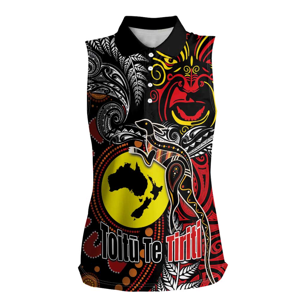 Aotearoa and Australia Toitu Te Tiriti Women Sleeveless Polo Shirt Honour the Treaty - Stand Together Stand Stronger LT03 Female Black - Polynesian Pride