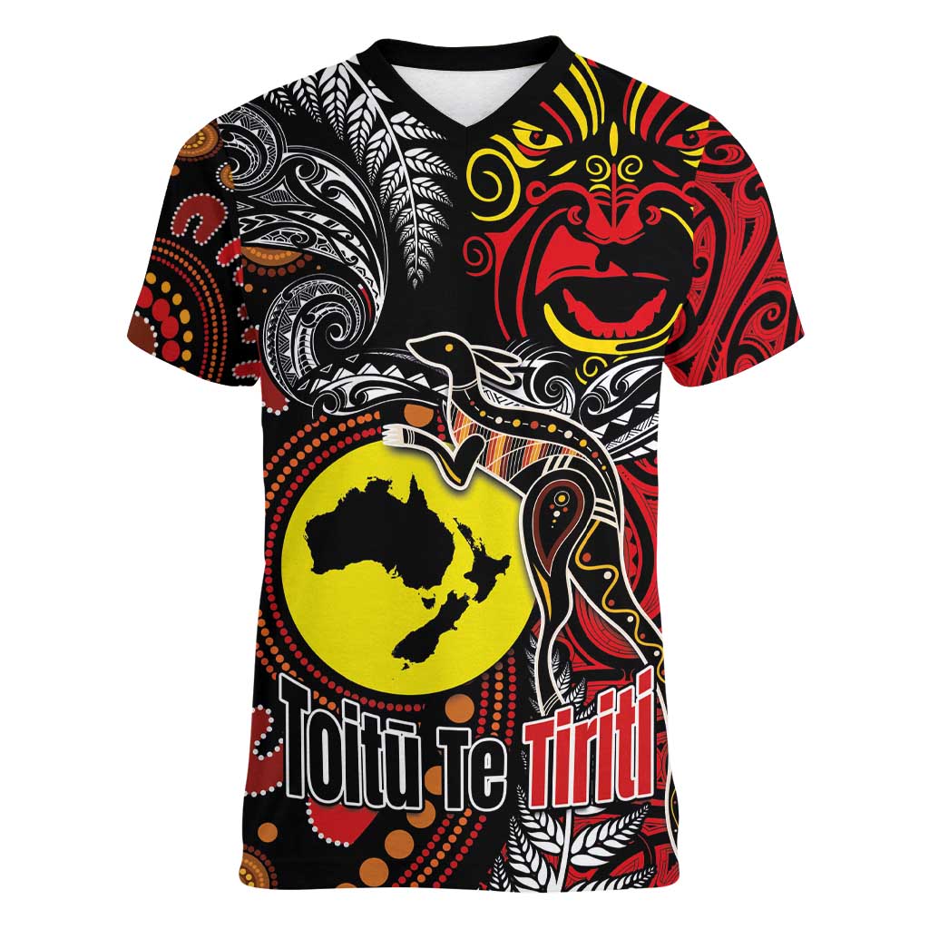 Aotearoa and Australia Toitu Te Tiriti Women V-Neck T-Shirt Honour the Treaty - Stand Together Stand Stronger