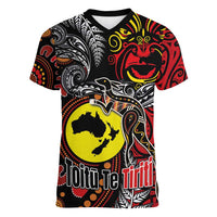 Aotearoa and Australia Toitu Te Tiriti Women V-Neck T-Shirt Honour the Treaty - Stand Together Stand Stronger