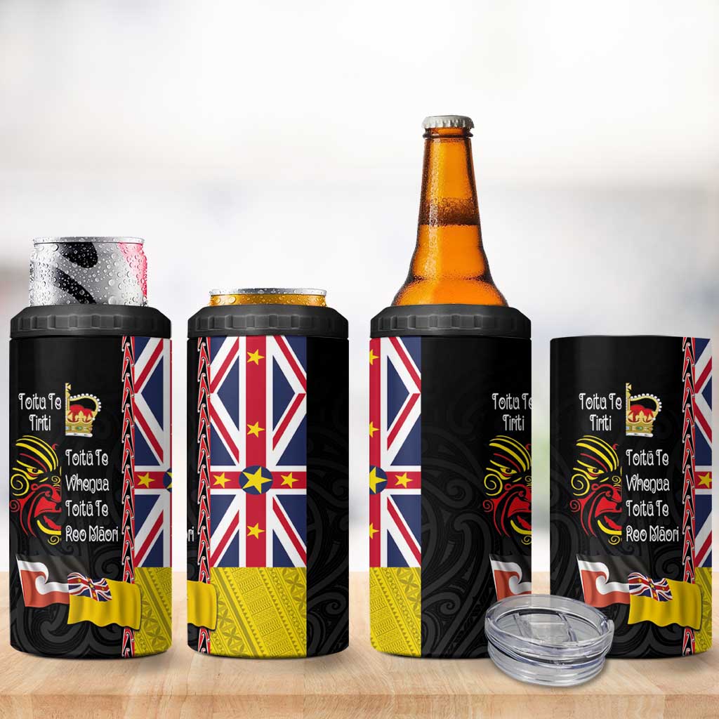 Aotearoa and Niue Toitu Te Tiriti 4 in 1 Can Cooler Tumbler Honour the Treaty - Fight Together Stand Together LT03 - Polynesian Pride