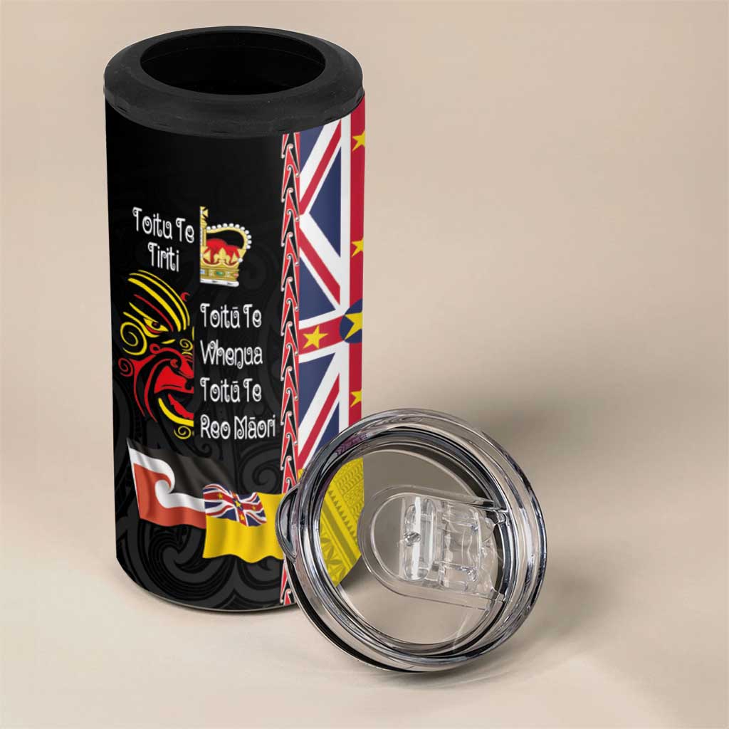 Aotearoa and Niue Toitu Te Tiriti 4 in 1 Can Cooler Tumbler Honour the Treaty - Fight Together Stand Together LT03 - Polynesian Pride
