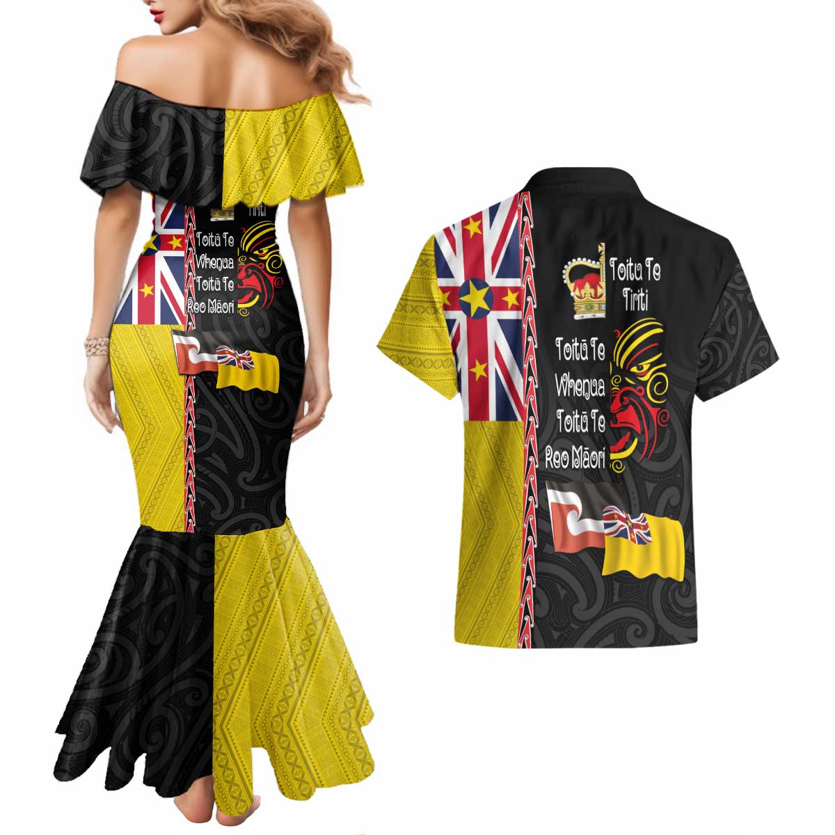 Aotearoa and Niue Toitu Te Tiriti Couples Matching Mermaid Dress and Hawaiian Shirt Honour the Treaty - Fight Together Stand Together LT03 - Polynesian Pride