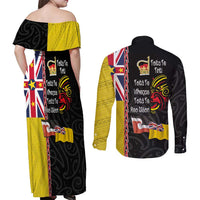 Aotearoa and Niue Toitu Te Tiriti Couples Matching Off Shoulder Maxi Dress and Long Sleeve Button Shirt Honour the Treaty - Fight Together Stand Together LT03 - Polynesian Pride