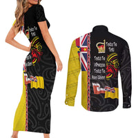 Aotearoa and Niue Toitu Te Tiriti Couples Matching Short Sleeve Bodycon Dress and Long Sleeve Button Shirt Honour the Treaty - Fight Together Stand Together LT03 - Polynesian Pride