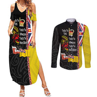 Aotearoa and Niue Toitu Te Tiriti Couples Matching Summer Maxi Dress and Long Sleeve Button Shirt Honour the Treaty - Fight Together Stand Together LT03 Black - Polynesian Pride
