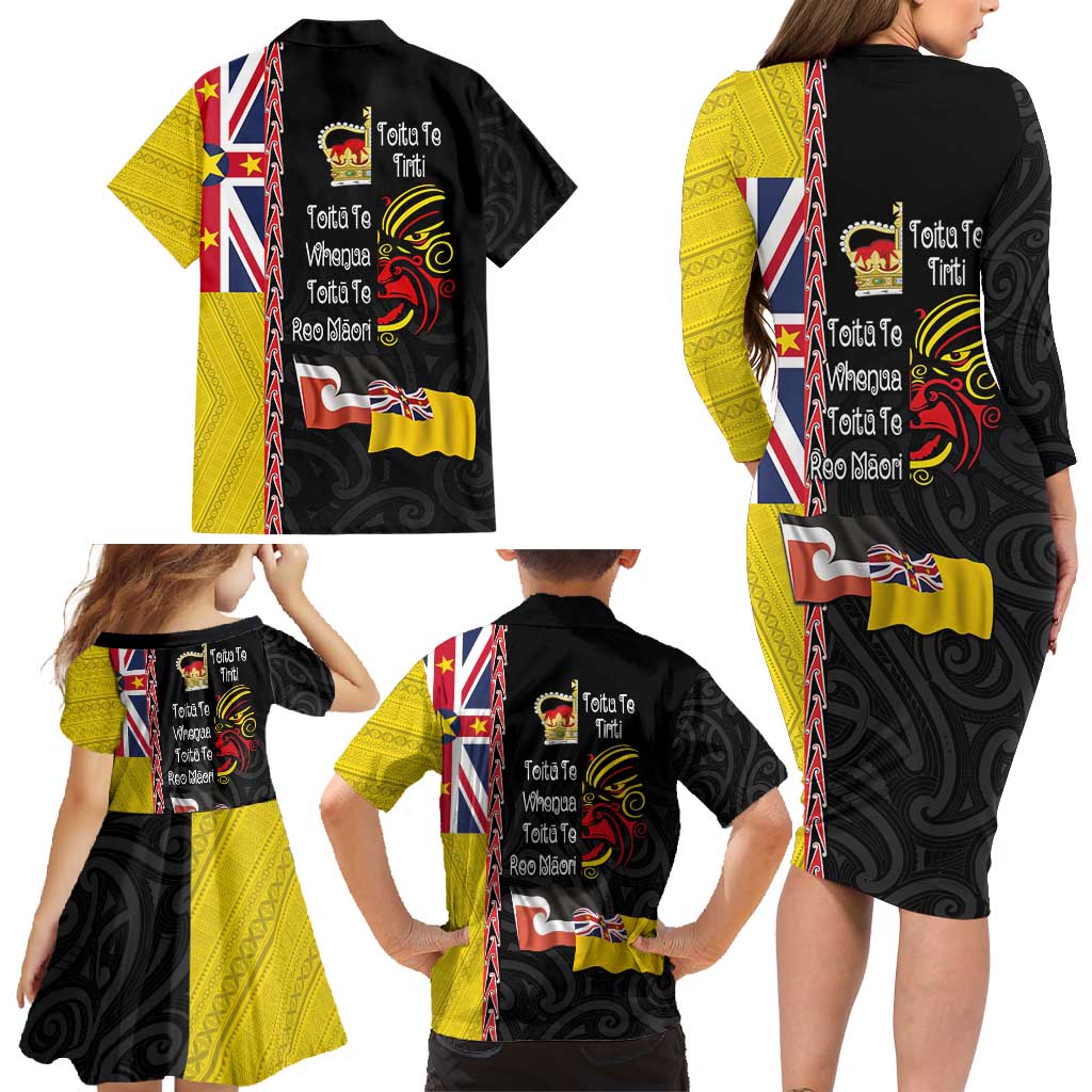 Aotearoa and Niue Toitu Te Tiriti Family Matching Long Sleeve Bodycon Dress and Hawaiian Shirt Honour the Treaty - Fight Together Stand Together LT03 - Polynesian Pride