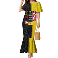 Aotearoa and Niue Toitu Te Tiriti Family Matching Mermaid Dress and Hawaiian Shirt Honour the Treaty - Fight Together Stand Together LT03 Mom's Dress Black - Polynesian Pride