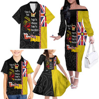 Aotearoa and Niue Toitu Te Tiriti Family Matching Off The Shoulder Long Sleeve Dress and Hawaiian Shirt Honour the Treaty - Fight Together Stand Together LT03 - Polynesian Pride