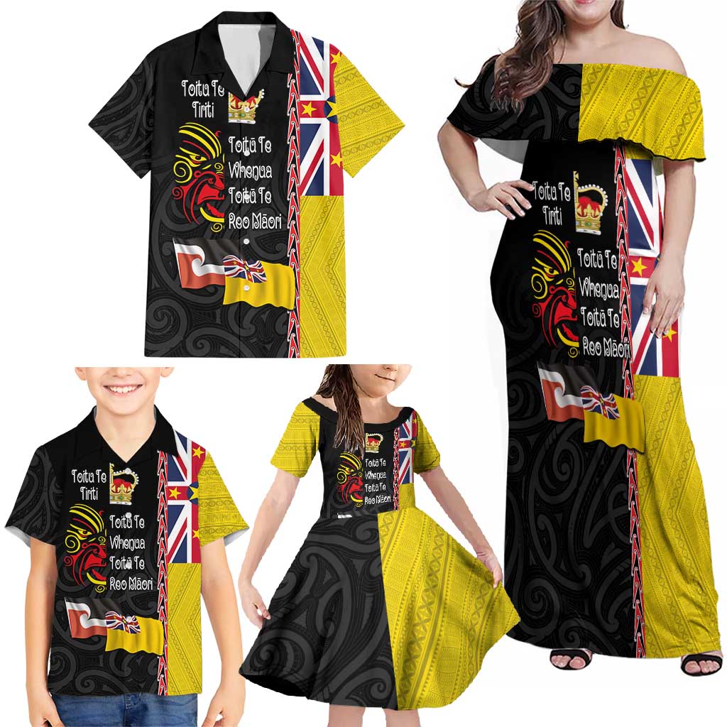 Aotearoa and Niue Toitu Te Tiriti Family Matching Off Shoulder Maxi Dress and Hawaiian Shirt Honour the Treaty - Fight Together Stand Together LT03 - Polynesian Pride