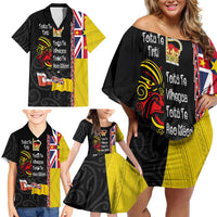 Aotearoa and Niue Toitu Te Tiriti Family Matching Off Shoulder Short Dress and Hawaiian Shirt Honour the Treaty - Fight Together Stand Together LT03 - Polynesian Pride