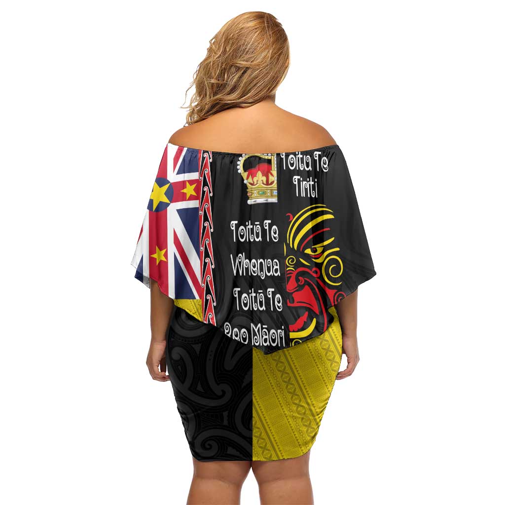 Aotearoa and Niue Toitu Te Tiriti Family Matching Off Shoulder Short Dress and Hawaiian Shirt Honour the Treaty - Fight Together Stand Together LT03 - Polynesian Pride
