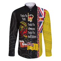 Aotearoa and Niue Toitu Te Tiriti Family Matching Puletasi and Hawaiian Shirt Honour the Treaty - Fight Together Stand Together LT03 Dad's Shirt - Long Sleeve Black - Polynesian Pride